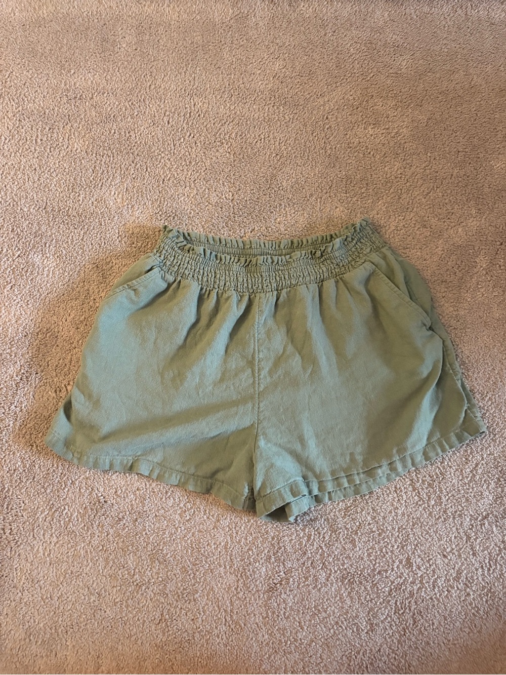 Universal Thread High-Waist Smocked Sage Green Linen Blend Shorts